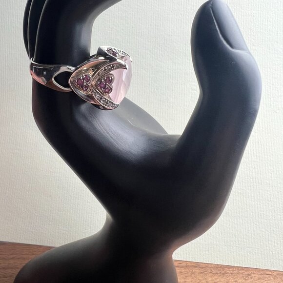 Sterling Silver Rose Quartz Ring with heart designs Size 8 - Picture 4 of 11